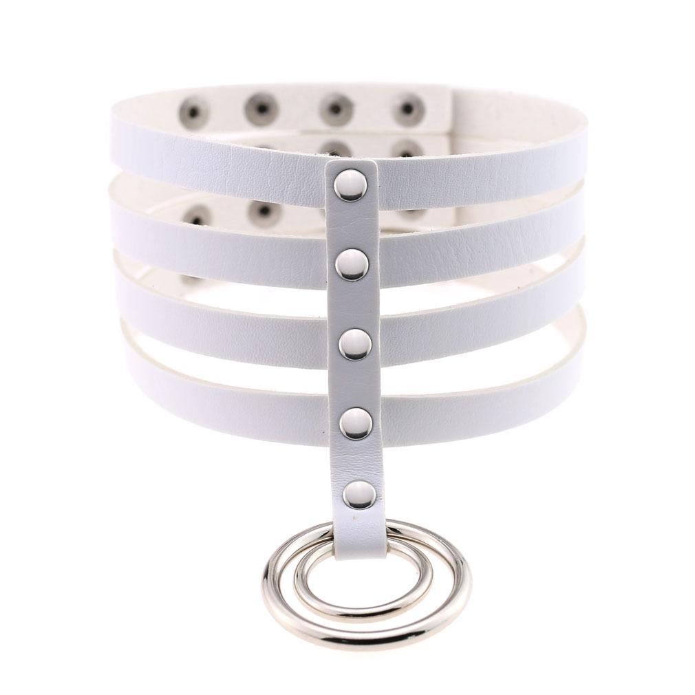Four Row Rivet PU Leather Choker, Harajuku Punk Circular Ring Street Bar Necklace