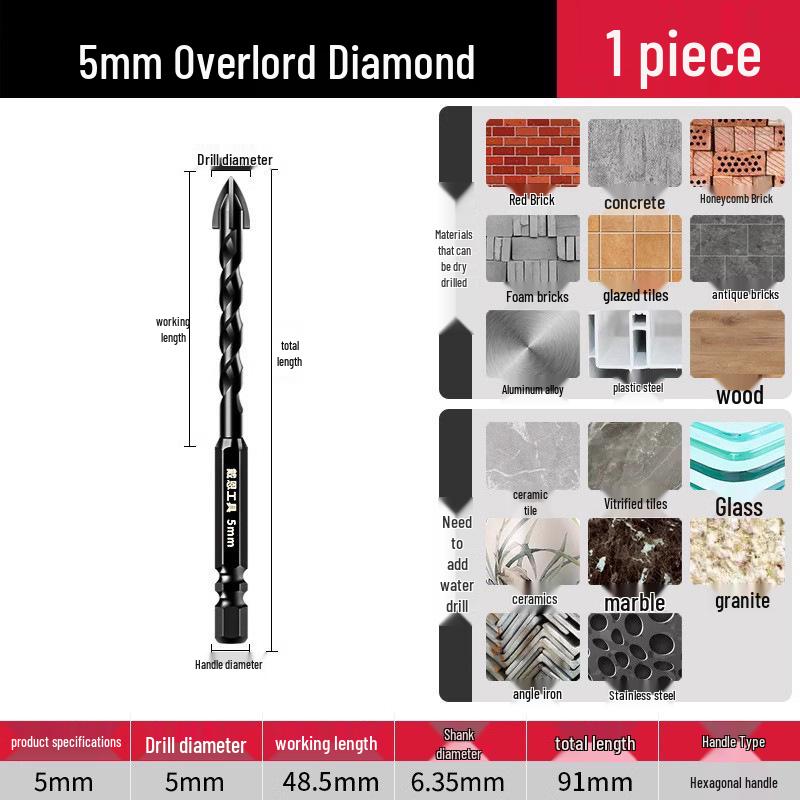 

6mm Concrete & Glass Tungsten Steel Quad-Edge Tile Drill