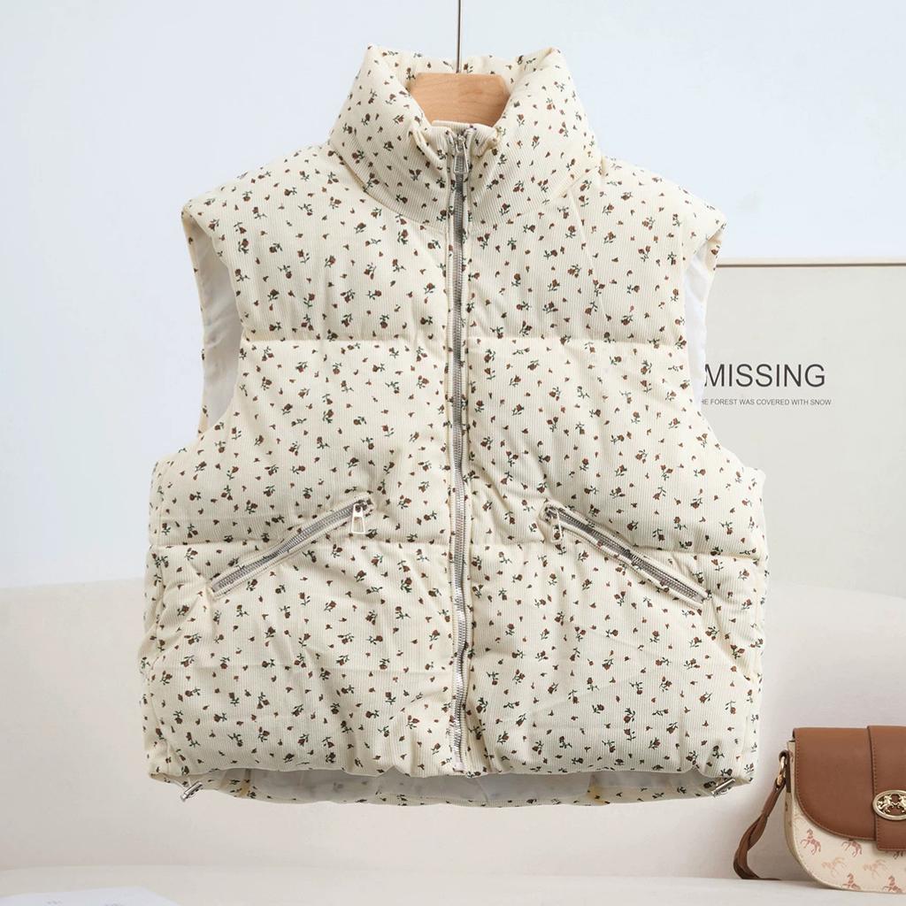 Design sense small floral vest women's short autumn and winter new sleeveless vest women's vest jacket