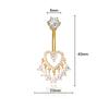 Anneaux de nombril en forme de cœur avec nœud et zircon, piercing de nombril avec pompons en strass, barre de nombril pour femmes, bijoux de corps