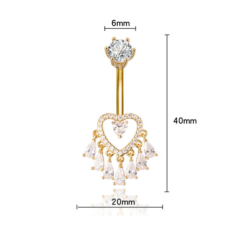 Anneaux de nombril en forme de cœur avec nœud et zircon, piercing de nombril avec pompons en strass, barre de nombril pour femmes, bijoux de corps