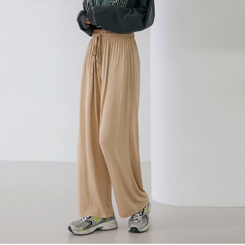 

Sunshine Spring Autumn New Arrival Export European and American plus Size Women s Clothes Ice Silk Linen Loose Loose Pants Pants High Waist Khaki M: Waist circumference 70-80