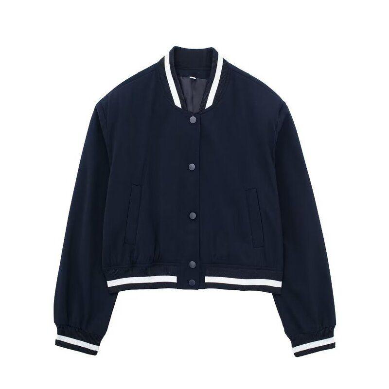 

Модный стиль 2023 Осень Новое поступление Воротник-стойка Контрастный цвет Свободный Легче всего сочетать Короткая куртка Бейсбольная форма Верхняя одежда 1255806 Navy M