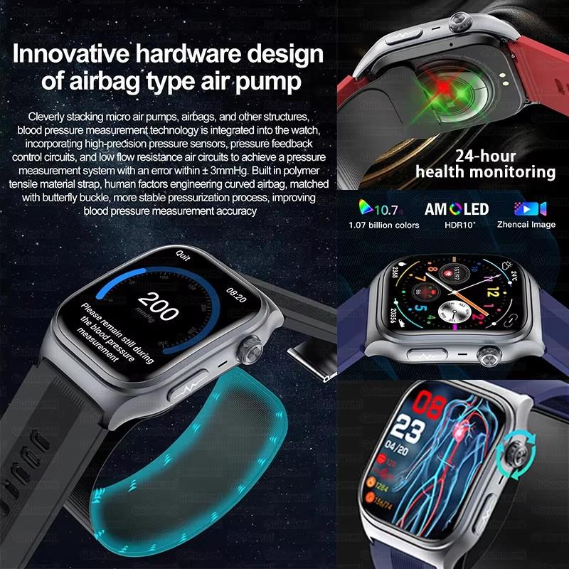 2025 New Sapphire Glass Air Pump Airbag Test Three High Smart Watches Men ECG Heart Rate Blood Pressure Health Tracker Smartwatch
