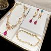 Diamond Bow Flower Pendant Earrings Necklace Bracelet Jewelry Set Light Luxury Dress Court Temperament Jewelry