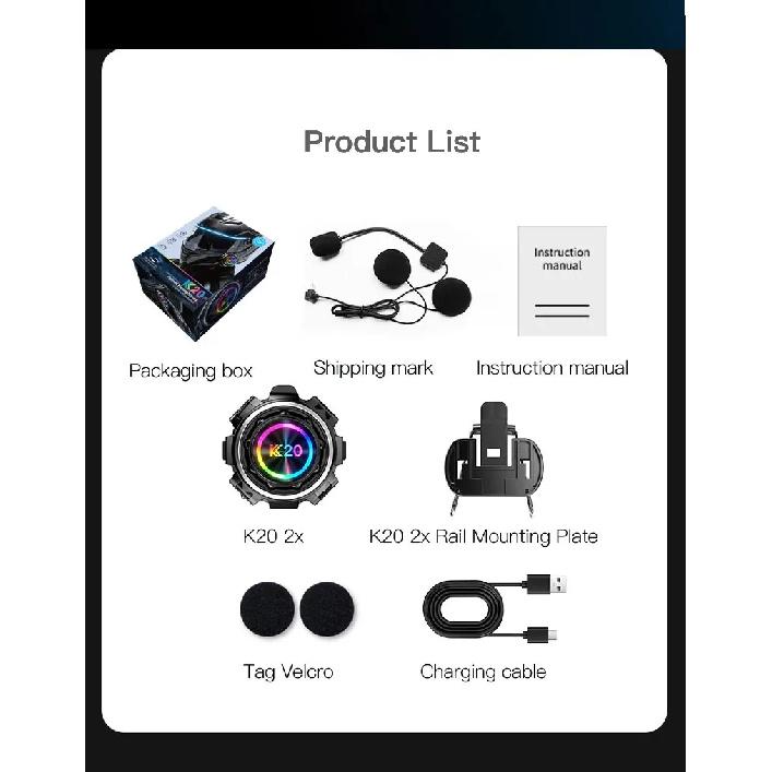 K20 Motorcycle Helmet Headset BT6.0 Intercom Music Player Hands-free Headphone Waterproof Interphone Motorcycle Accessories