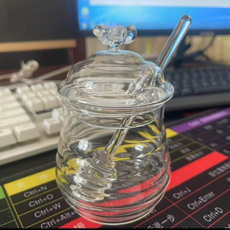 Kleines Biene Waben Glas mit Deckel und Rührstab, Kreatives Küchenzubehör