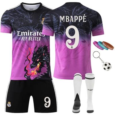 Sezóna 2025/2026 Real Madrid Mbappe Č. 9 Dětský fotbalový dres, Fialový polyester, se 3 náramky + Klíčenka
