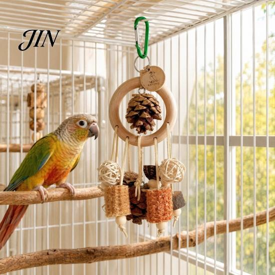 Parrot Beak Care Toy Chew Toy, Pine Cone Corn Cob Bird Rattan Ball Foraging Cage Accessories for Conure Parakeet Cockatiel Budgie Natural