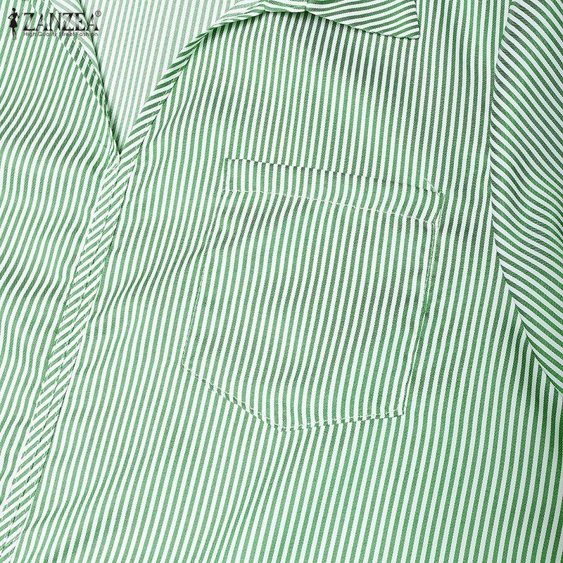 ZANZEA Camicia da donna a righe larghe con colletto a punta e maniche a 3/4