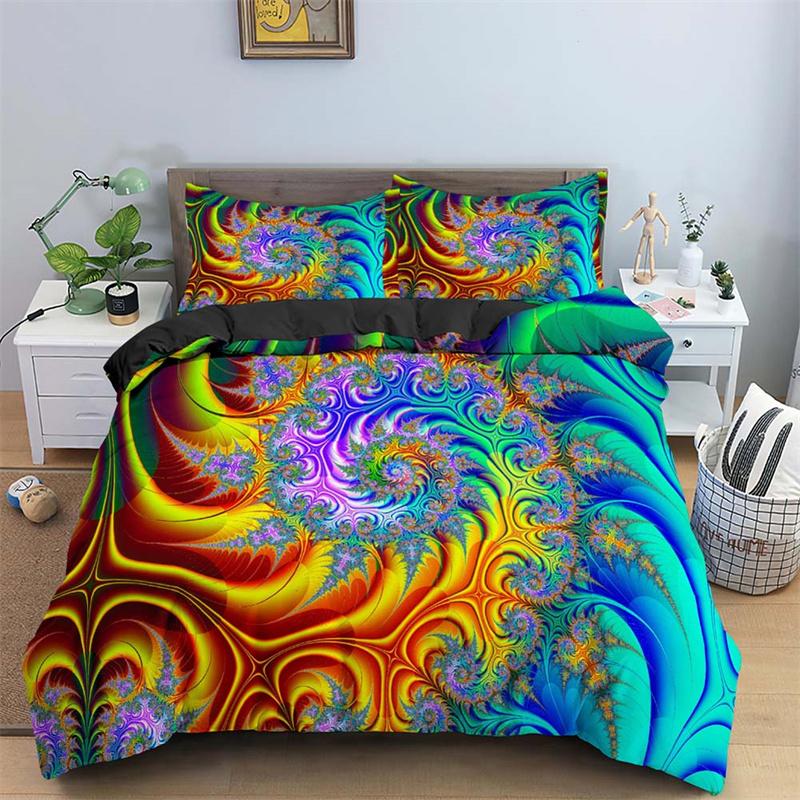 Psychedelic Swirl Duvet Cover Colorful Abstract Geometric Bedding Set Microfiber Bohemia Floral Quilt Cover King For Girls Teens