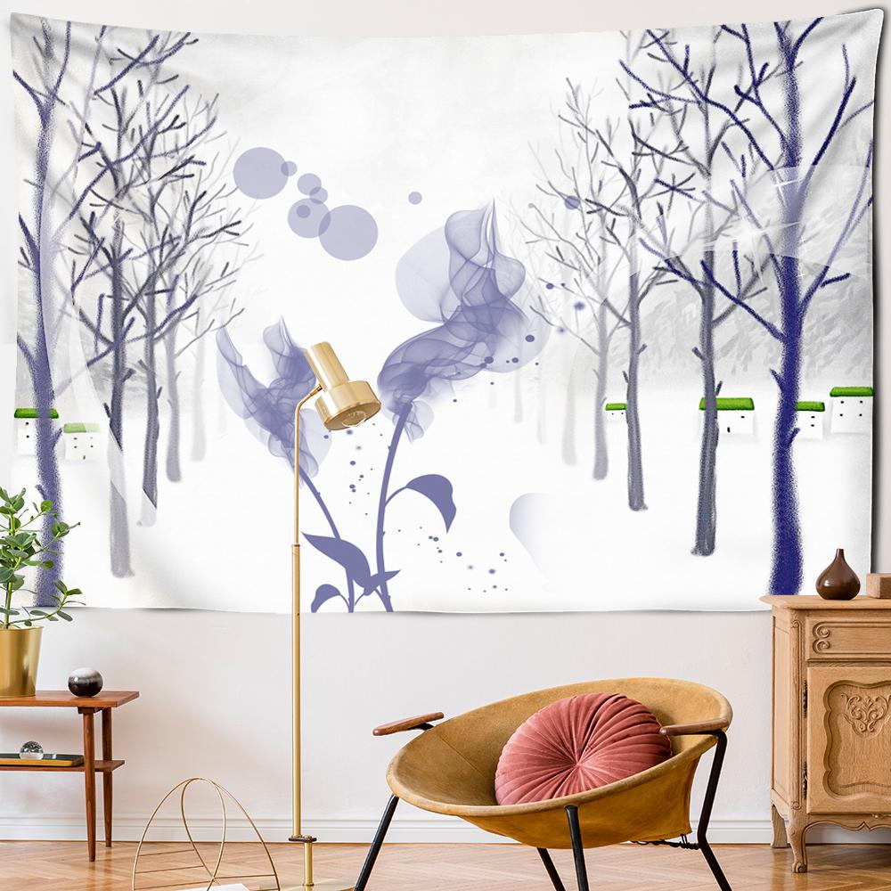 

Снежное поле, картина маслом, гобелен, настенная живопись, деревья, цветы, искусство, простые линии, богемная Мандала, домашний декор для спальни 95x70CM