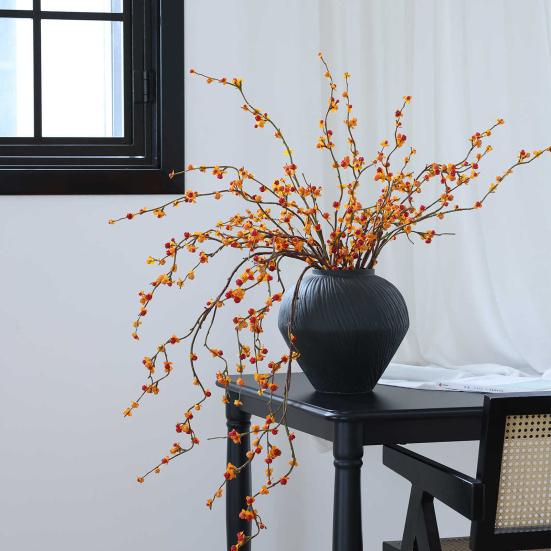 Künstlicher Kaki-Zweig Realistischer Herbst Falscher Zweigstiel mit Blättern und Kaki