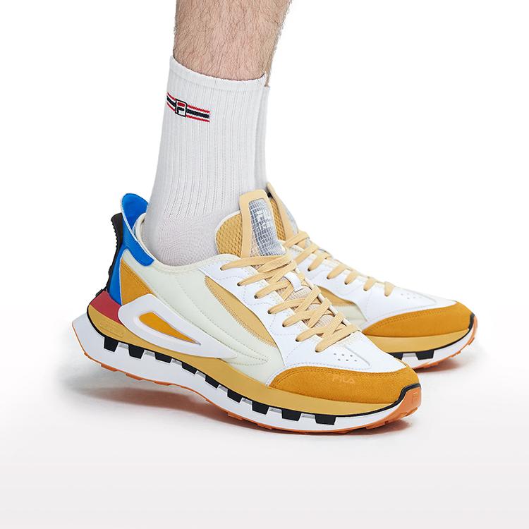 Fila KM Fabric Synthetic Leather Nylon Suede Sports Low-Top Lifestyle Shoes Men Sneaker Cream Golden-Yellow F12M233113FCW