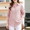 ZANZEA Camicetta casual da donna a righe a maniche lunghe con colletto rovesciato