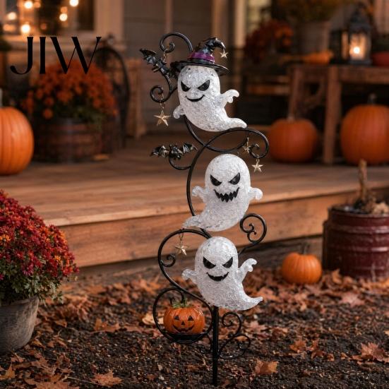 Metal Ghost Stakes for Garden Halloween Stake LED Light, Waterproof Ground Decor Lamp, Outdoor Yard Lawn Path Decoration Holiday Glowing Art