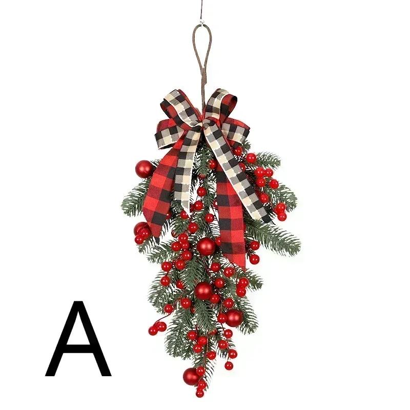 1pc Christmas Plaid Bow and Red Fruit Door Decoration Personalized Creative Home Party Holiday Gift Decoration Supplies Pendants