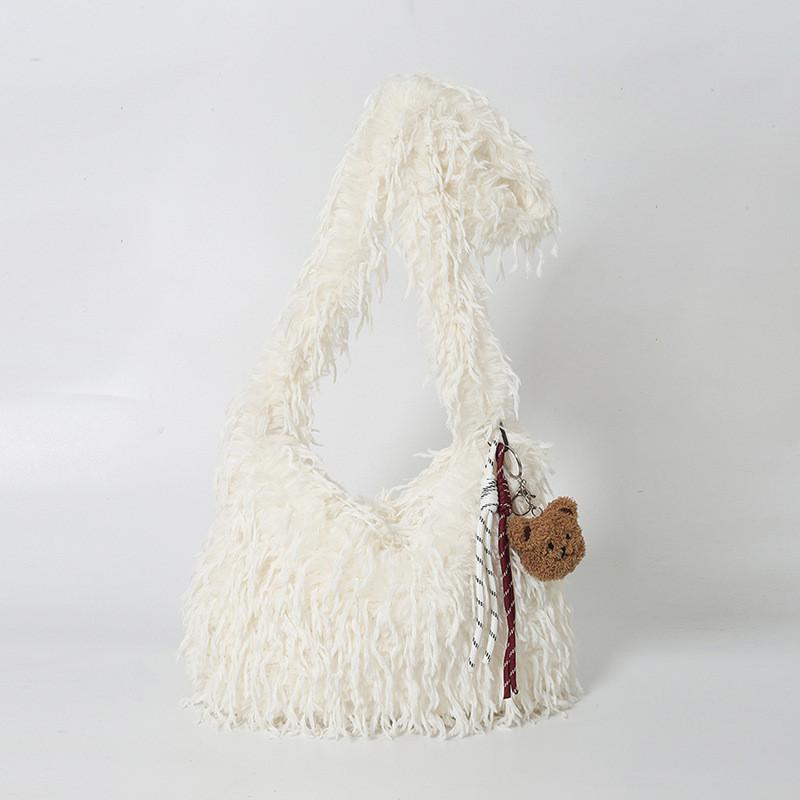 Ielgy Plush Bag Mori Style Sweet Girl Unique Tassel One-Shoulder Messenger Plush Bag