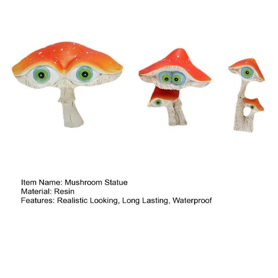 3Pcs Cartoon Mushroom Figurines Realistic Looking Weather-Resistant Outdoor Miniature Statues Potted Landscape