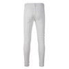 White Jeans High Street Broken Holes with Diamonds Jeans Men's Elastic Slim Jeans