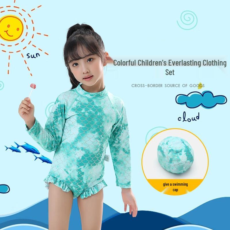 Cute Girl s Long-Sleeve Mermaid One-Piece Swimsuit 1
