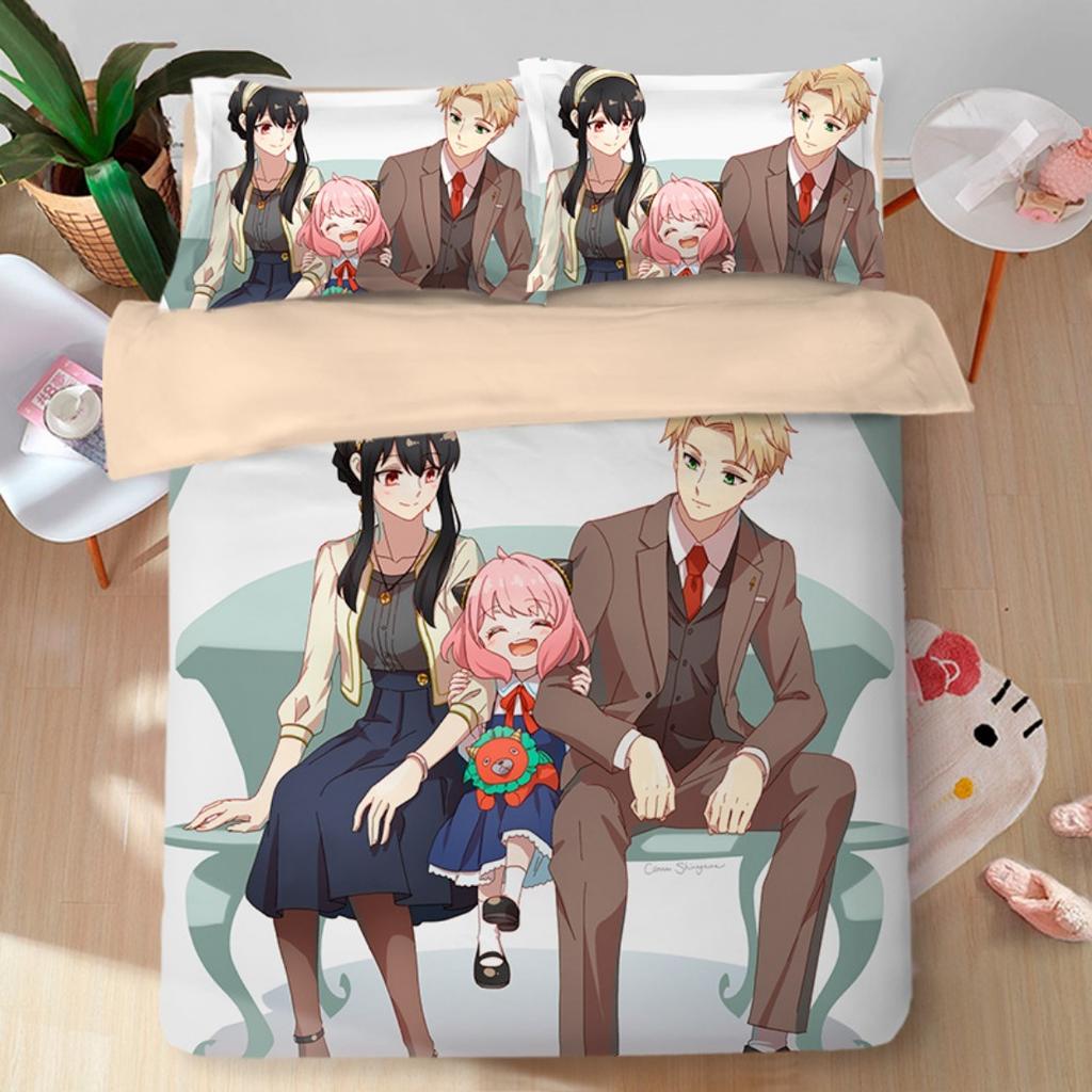 Anime Spy X Family Bedding Set,Spy Family Duvet Cover,Kawaii Anya Quilt Cover and Pillowcases Single/Double/Queen/King