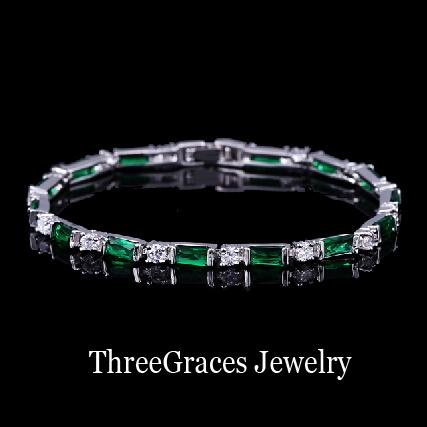 

ThreeGraces Factory Price Silver Color Cubic Zirconia Stones MultiColored Fashion Party Bracelets for Women Jewelry Gift BR051 20CM зелений