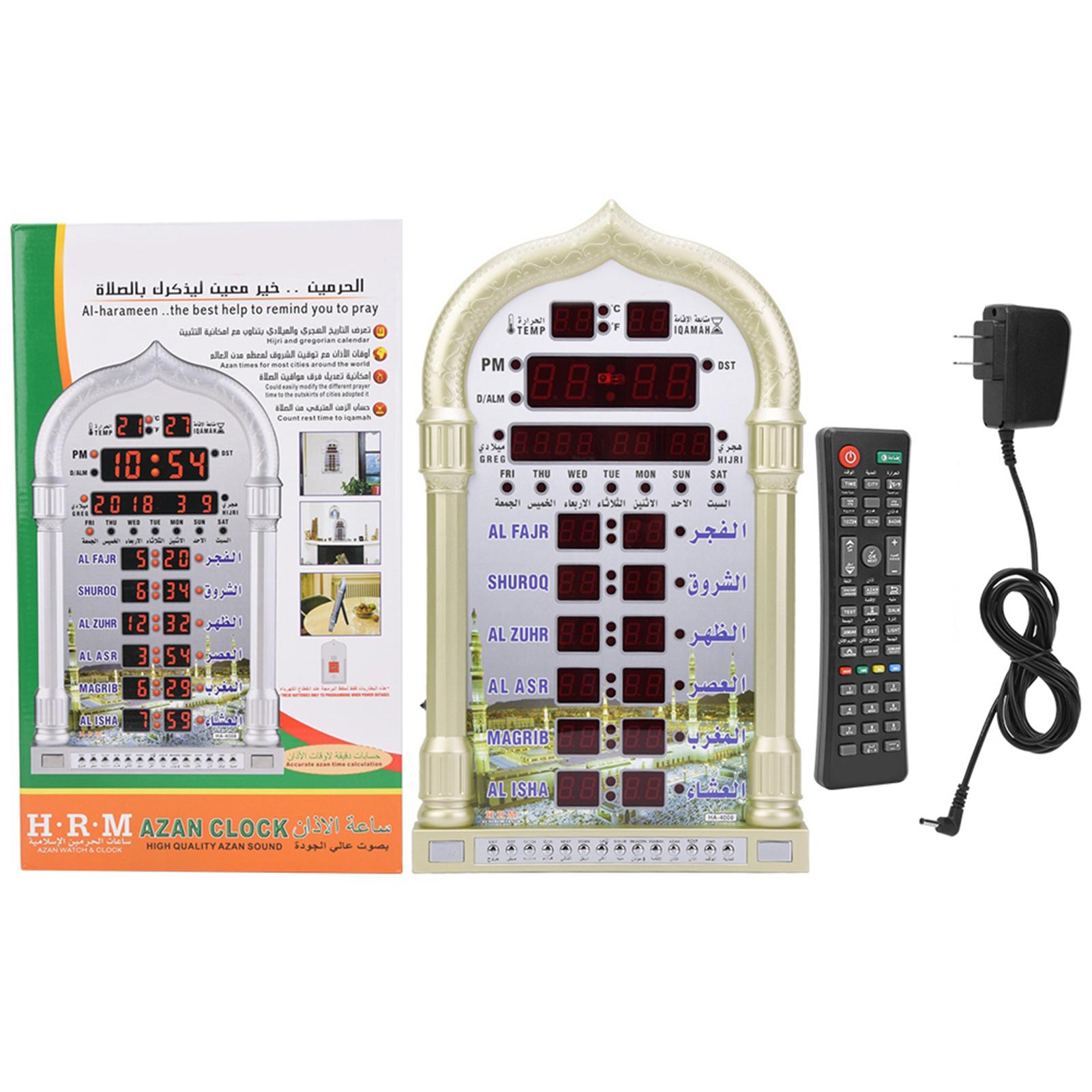 Muslim Azan Digital Wall Table Clock 5 Times Prayer Reminder Electronic Calendar Remote Control
