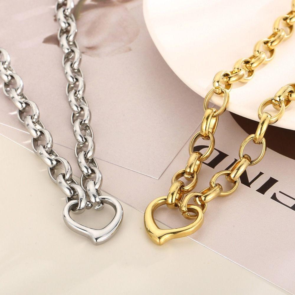 Stainless Steel Heart Necklace Polished Metal Bracelet Bangle Chain Bangle Anniversary Gift