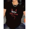 European Sizes Women'S Black and White Graphic T-Shirt with Red Devil Horns Design