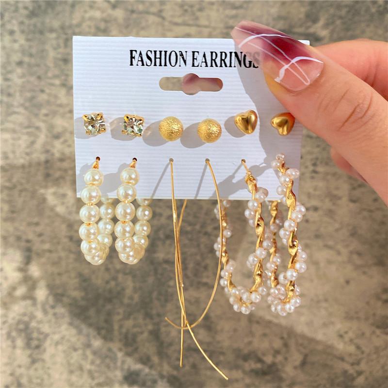 Modyle New Bohemian Female Pearl Earrings Set Punk Vintage Gold Color Geometric Drop Earrings for Women Fashion Jewelry