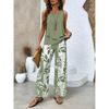 Women's Loose Fit Two Piece Outfit Sleeveless Tank Top High Waist Wide Leg Pants Set With 3D Abstract Print For Casual Summer Daily Wear