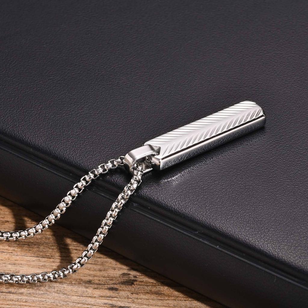 Stainless Steel Jewelry Vertical Bar Pendant Man Necklaces Silver Color Collar Simple For Dad Boyfriend Valentine's Day Gift