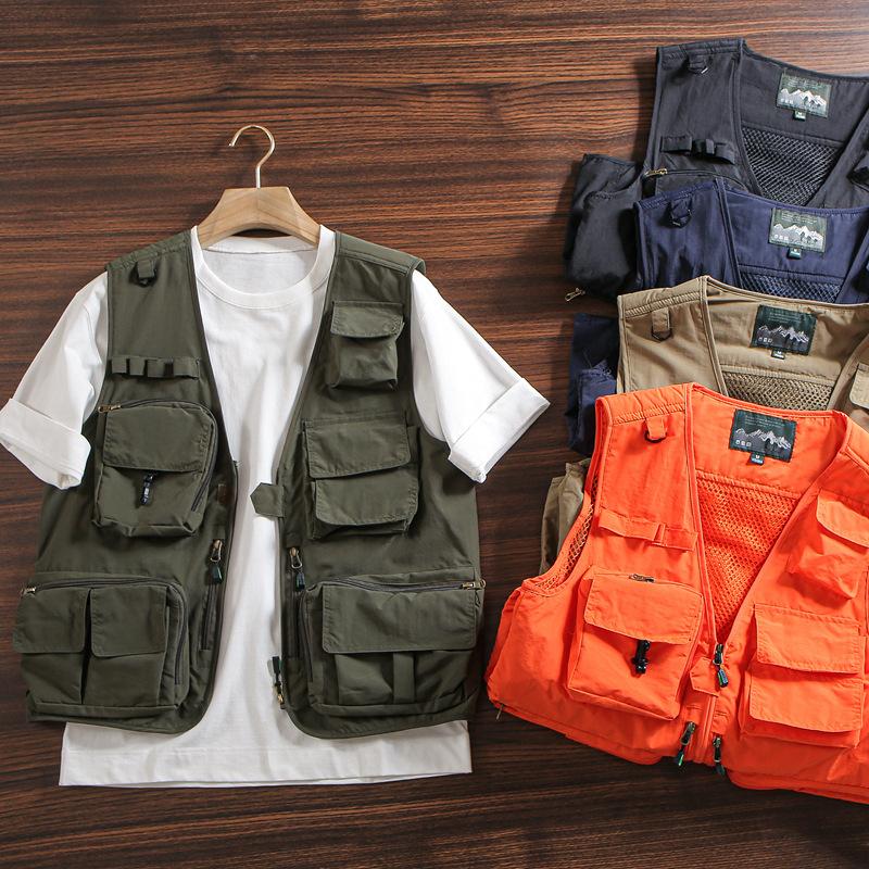 

Повседневный жилет мужской свободный большой весенне-осенний многокарманный трехмерный мешок однотонный без рукавов для активного отдыха быстросохнущий L хаки