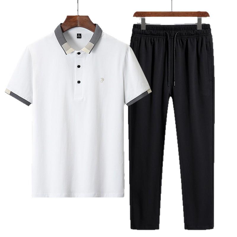 Men's Quick-Dry Ice Silk Short Sleeve Polo & Long Pants Set