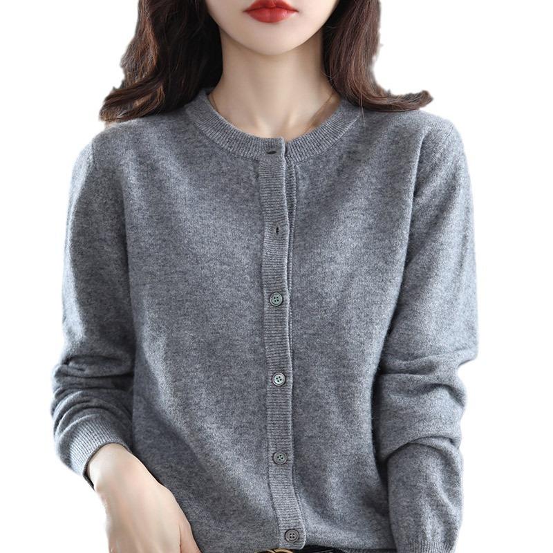 Gentle round neck knitted cardigan female slim and thin long sleeves with spring and autumn sweater jacket