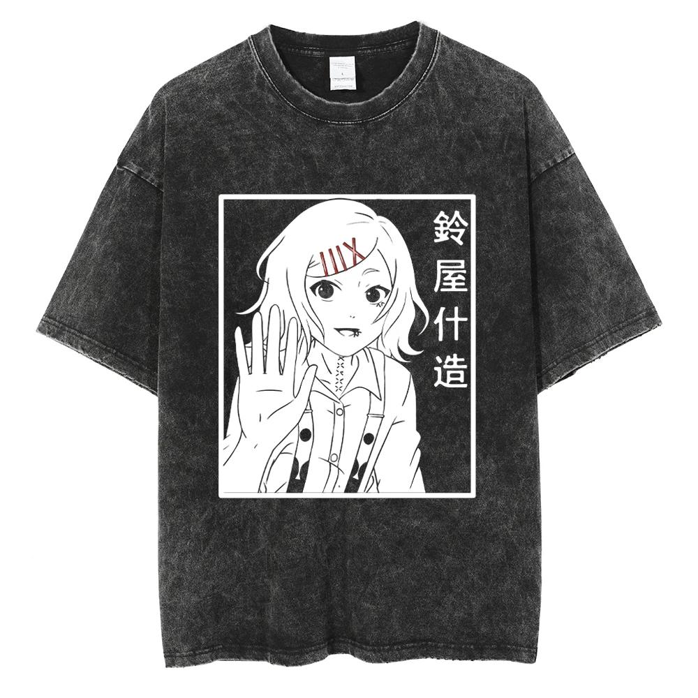 Anime Tokyo Ghoul Ken Kaneki Grafik T-Shirt Herren Vintage Gothic T-Shirts Lässig Locker Manga T-Shirt Harajuku Herren Baumwoll-T-shirt