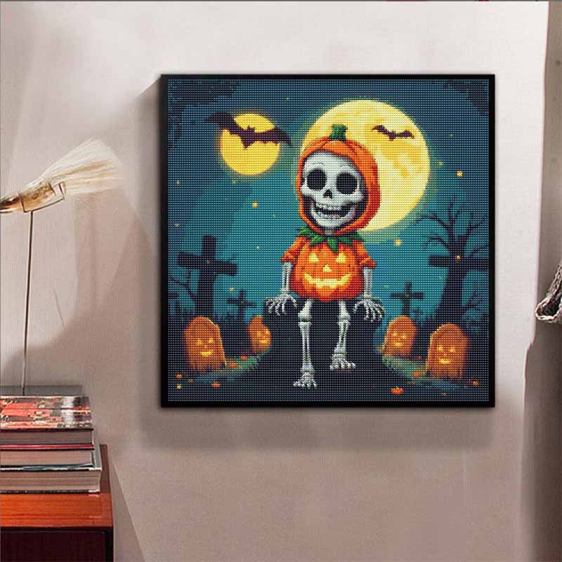 DIY Diamond Painting Canvas Pumpkin Skeleton Moon Pattern 5D Rhinestone Art Kit for Home Wall Decor Crafting Hobby Gift Set