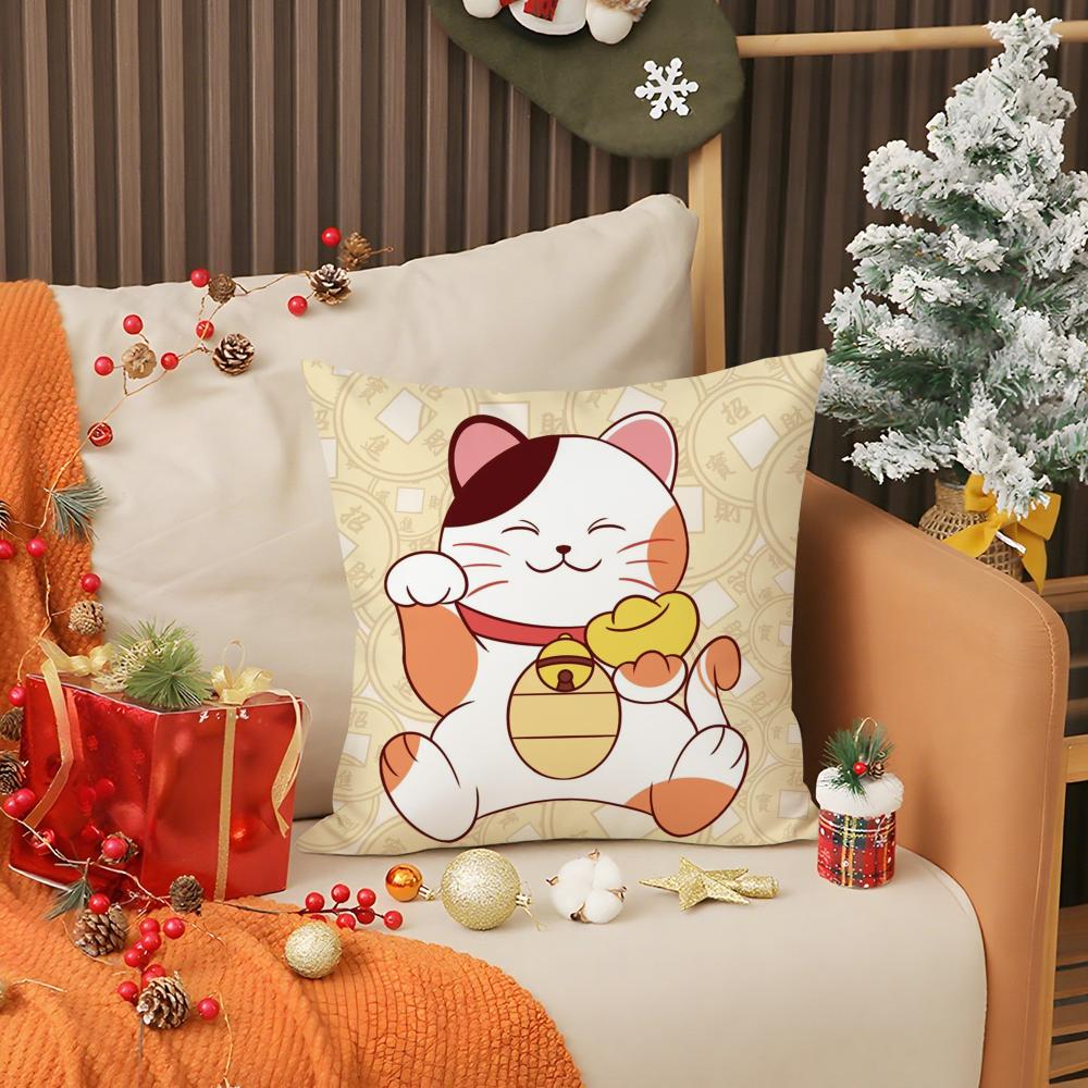 Rich Luck Money Cat Pillow Case Living Room Sofa Decorative Cushion Cover Simple Household Light Luxury Printed Pillow