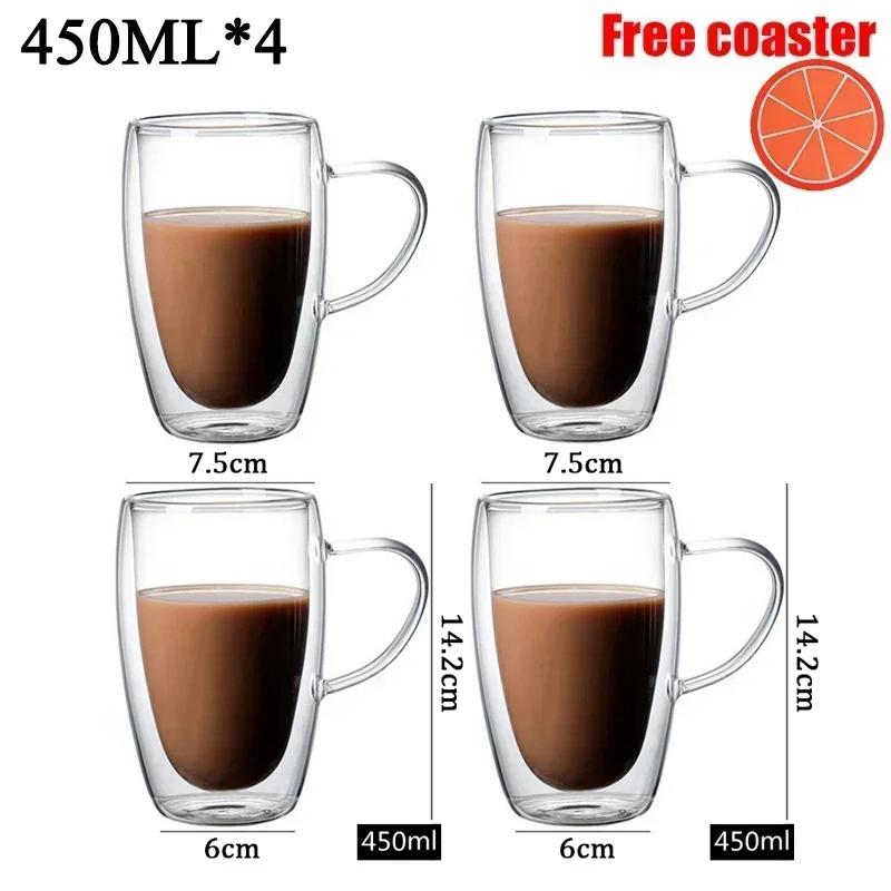 2-6pcs Double-layer Wall Transparent Cup Coffee Milk Drink Mug High Borosilicate Glass Drinkware Heat Resistant Household Office