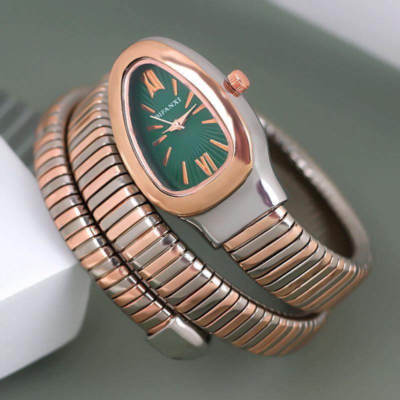 Fashion Snake Women's Quartz Watches Hot Sale Two-ring Coil Watch Strap Luxury Gold  Rose Gold Bracelet Wristwatch Gift Relogio