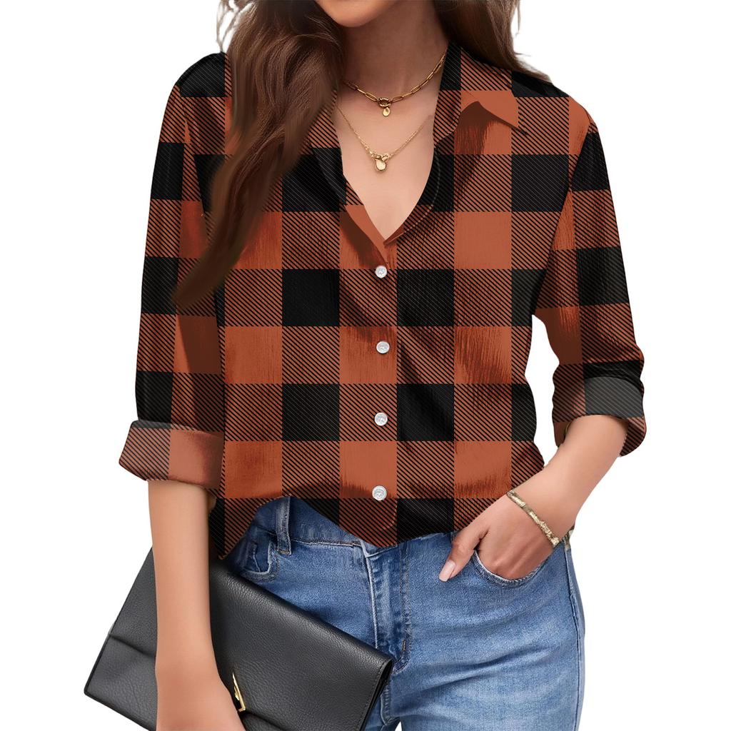 Women's Fashionable Casual Loose Plaid Long,sleeved Shirt