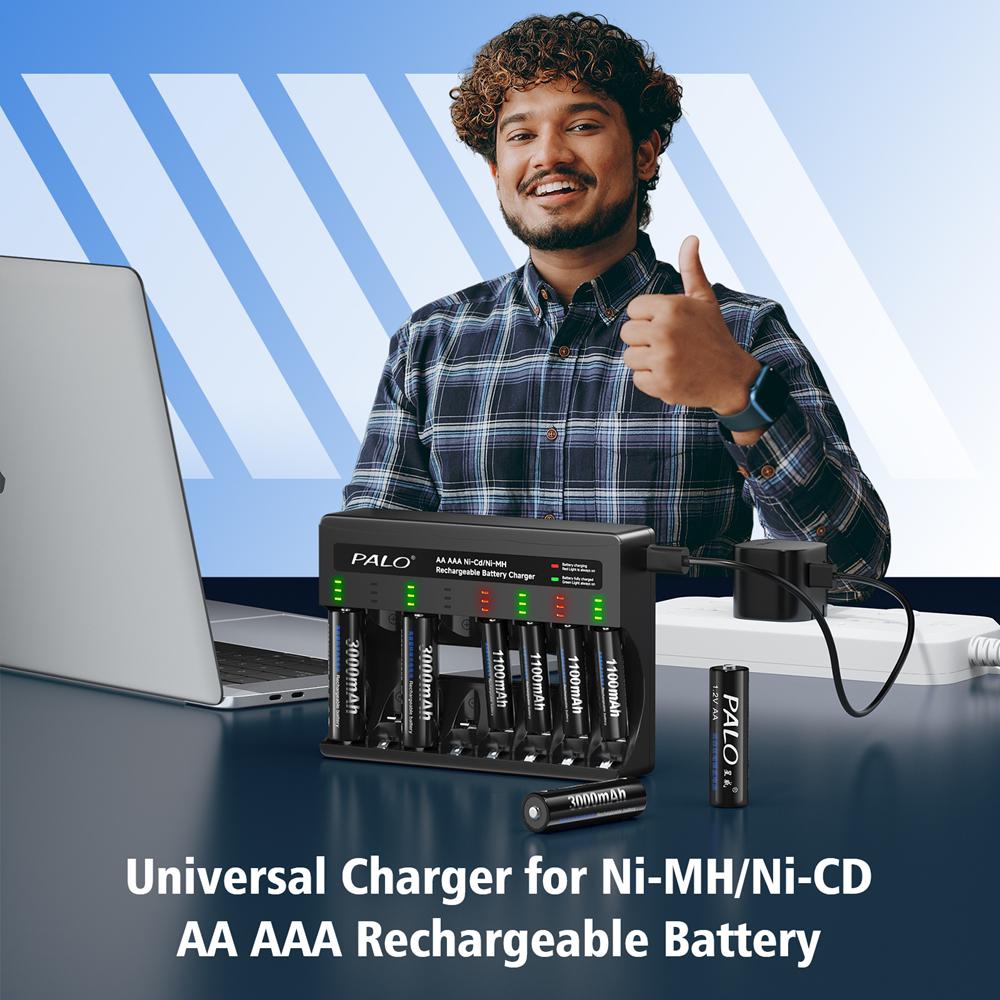 PALO 1.2V NIMH AA Rechargeable Battery with Smart AA Battery Charger 1.2V 3000mAh 2A Battery for Remote Control Toy Camera