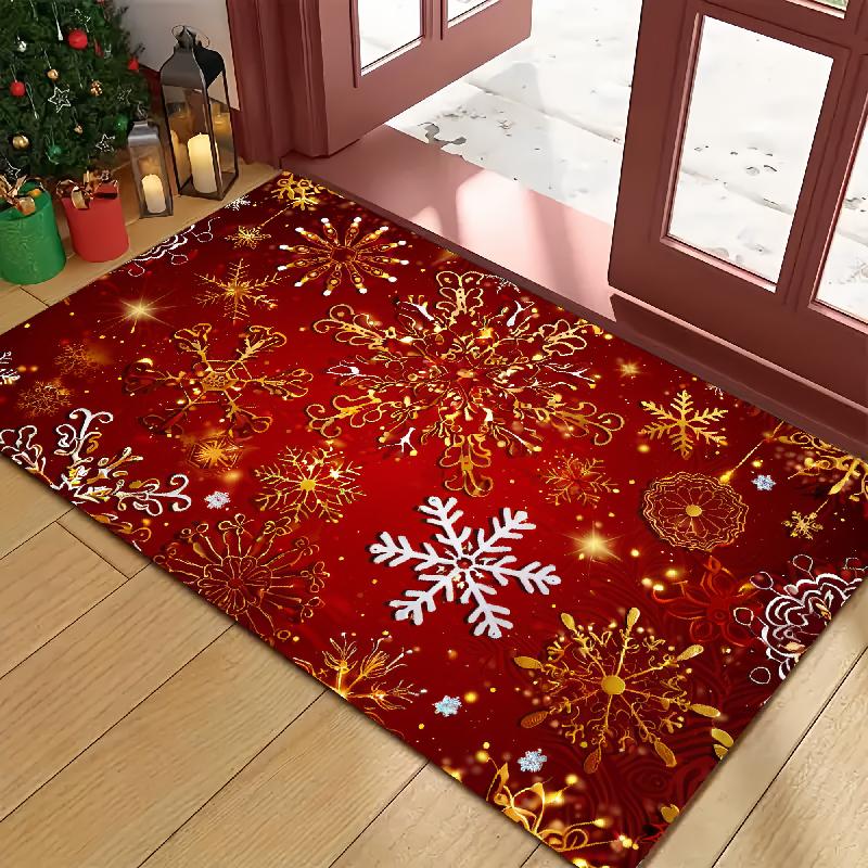 1pc Festive Snowflake Welcome Doormat - Indoor/Outdoor Polyester Flannel Mat with Golden & White Snowflake Design, Ideal for Kit