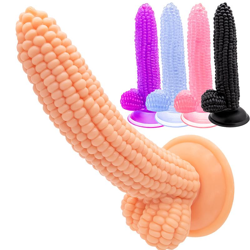 Kukuřičné Dildo Průhledné Barevné Dildo s Přísavkou Simulace Ovoce Zeleniny Falešný Penis Vestibul Anální Kolíky Erotické Produkty
