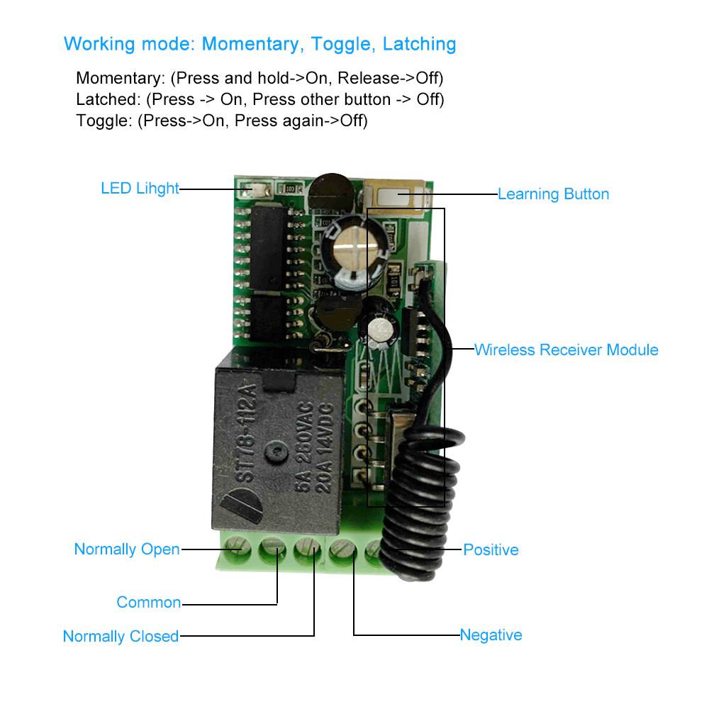 43300CMhz   12V   RF Remote Control   Relay Receiver Module   1CH Wireless Control   + 1PCS RF 433 Mhz Transmitter Remote Contro