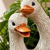 Resin Flowerpot Couple Duck Shape Planter with Drainage Holes Non-Slip Base