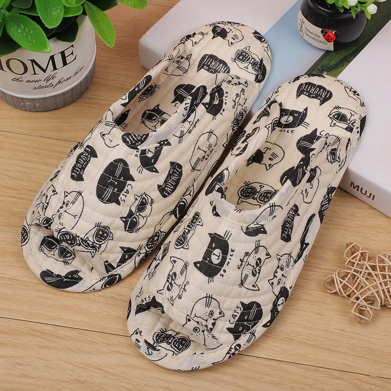 

Винтажные корейские домашние тапочки с цветочным узором для женщин, хлопковые, домашние тапочки, шитье, удобные балетки, мягкие для дома, для путешествий 35-38-25cm