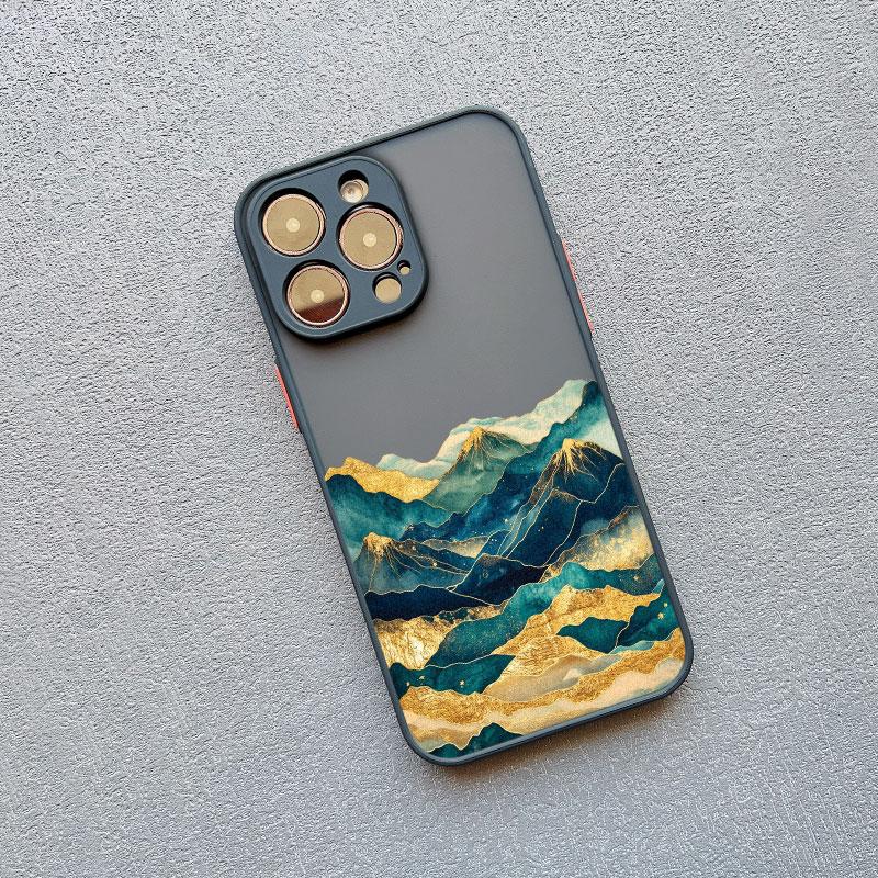 Gold And Blue Mountains Phone Case For iPhone 16 15 14 Pro Max Plus 13 12 Mini 11 Pro Max 7 8 Plus SE2 XR XS X Shockproof Covers