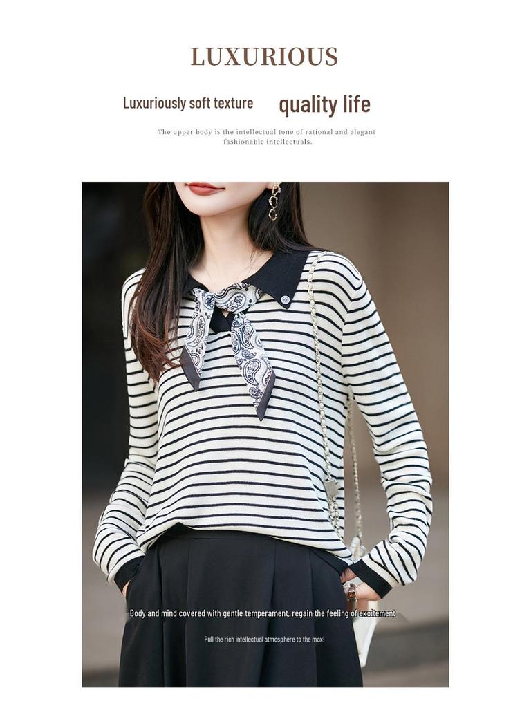 Herbst Seidenschal Wollstrickjacke: Eckiger Ausschnitt, Polokragen, Puffärmel, Strickpullover für einen jugendlichen Look